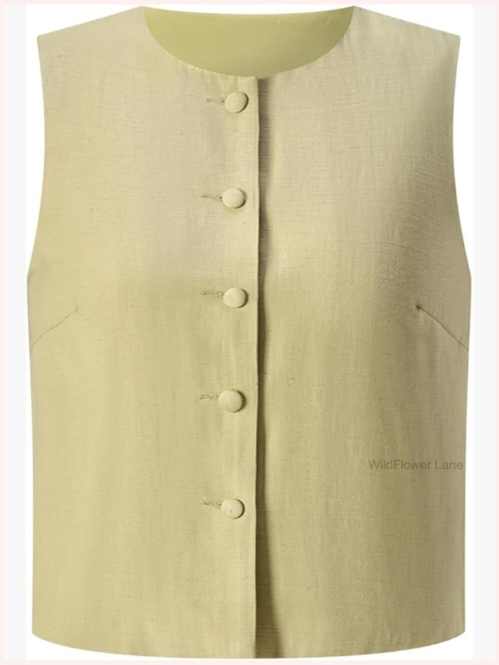 Sleeveless Button Down Blouse Dressy Casual Crew Neck Work Top